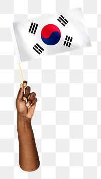 South Korea's flag png in black hand, national symbol on transparent background