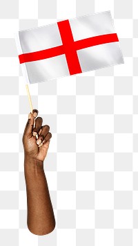 Png flag of England in black hand, national symbol, transparent background