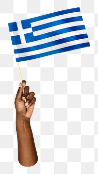 Greece's flag png in black hand on transparent background