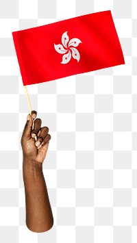 Hong Kong's flag png in black hand on transparent background