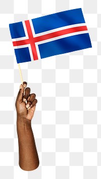 Iceland's flag png in black hand on transparent background