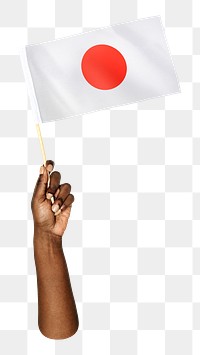 Png Japanese flag in black hand, national symbol, transparent background