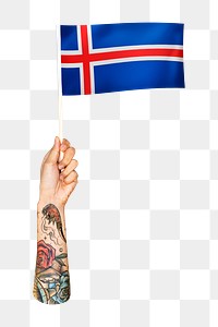 Png Iceland's flag in tattooed hand, national symbol, transparent background