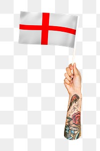 Png England's flag in tattooed hand, national symbol, transparent background