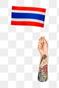 Png Thailand's flag in tattooed hand, national symbol, transparent background