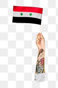 Png Syria's flag in tattooed hand, national symbol, transparent background