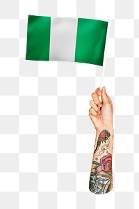 Png Nigeria's flag in tattooed hand, national symbol, transparent background