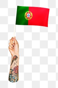 Png Portugal's flag in tattooed hand, national symbol, transparent background