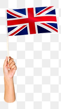 Png Union Jack flag in hand, national symbol, transparent background