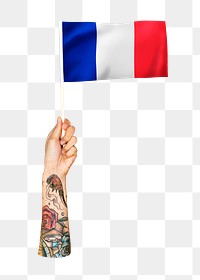 Png French flag, tattooed hand, national symbol, transparent background