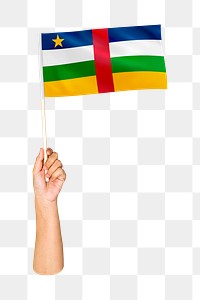 Png the Central African Republic's flag in hand on transparent background