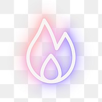 Flame icon png, neon glow design, transparent background