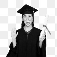 Happy graduate png holding paper scroll, transparent background