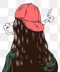 Back of smoking girl png element, transparent background