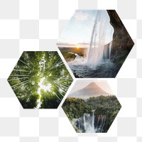 Pretty waterfalls  png hexagonal sticker, transparent background