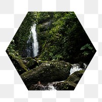 Beautiful waterfall  png hexagonal sticker, transparent background