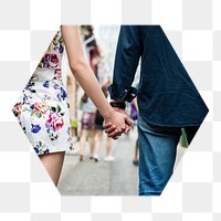 Png couple holding hands hexagonal sticker, transparent background
