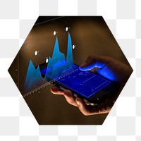 Png checking financial data hexagonal sticker, transparent background