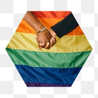 Png LGBTQ+ couple rights hexagonal sticker, transparent background