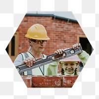 Png contractor mother teaching daughter hexagonal sticker, transparent background