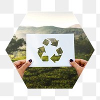 Png recycling promotion sign hexagonal sticker, transparent background