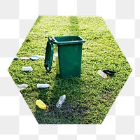 Scattered garbage  png hexagonal sticker, transparent background