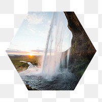 Wonderful waterfall  png hexagonal sticker, transparent background