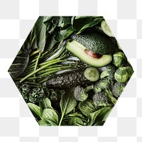 Green vegetables  png hexagonal sticker, transparent background