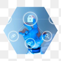 Png cyber security system hexagonal sticker, transparent background