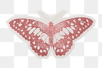 PNG pink butterfly sticker with white border, transparent background