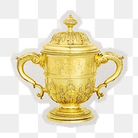 PNG two-handled cup with white border, transparent background