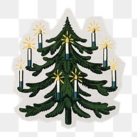 PNG Christmas tree festive sticker with white border,  transparent background 