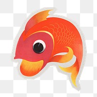 PNG jumping fish cartoon sticker with white border,  transparent background