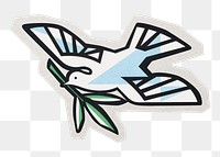 PNG new beginnings flying dove sticker with white border,  transparent background 