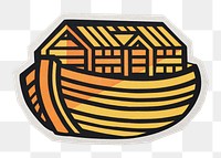 PNG wooden Noah's' ark sticker with white border,  transparent background