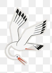 PNG flying crane sticker with white border bird,  transparent background