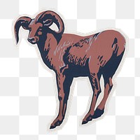 PNG vintage Bighorn sheep sticker with white border,  transparent background