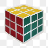 PNG puzzle cube sticker with white border, transparent background