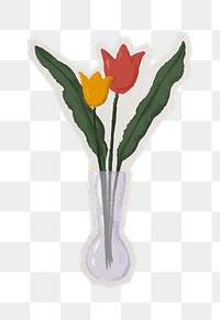 PNG flower vase aesthetic sticker with white border, transparent background