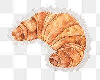 PNG vintage croissant sticker with white border, transparent background