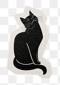 PNG black cat sticker with white border,  transparent background