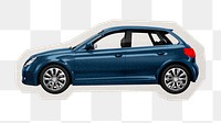 PNG blue car sticker with white border, transparent background