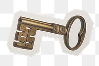 PNG vintage key sticker with white border, transparent background