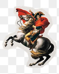PNG Napoleon on horse sticker with white border, transparent background
