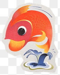 PNG fish sticker with white border,  transparent background