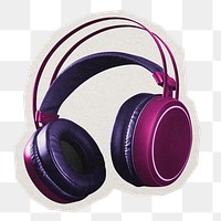 PNG headphones sticker with white border, transparent background