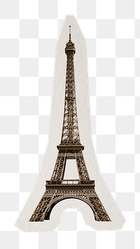 PNG Eiffel tower sticker with white border, transparent background