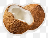 PNG coconut sticker with white border, transparent background