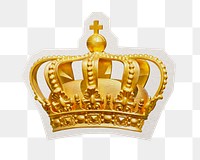 PNG gold crown sticker with white border, transparent background