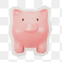 PNG piggy bank 3D sticker with white border, transparent background